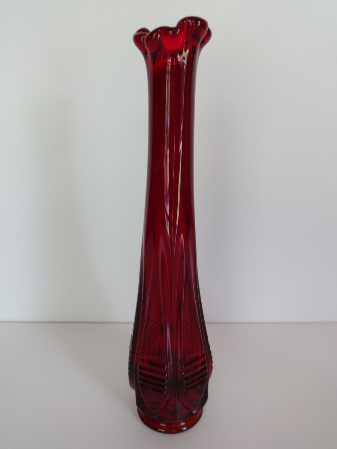 Red Cut Glass Vase Glass Vase Red Vase Red Glass by MalindaMay