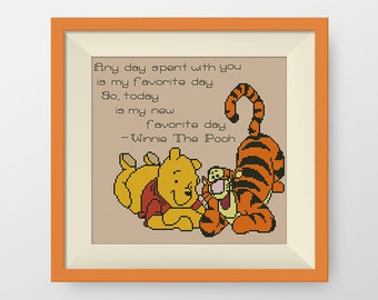 BUY 2, GET 1 FREE! Winnie the Pooh cross stitch pattern, pdf counted cross stitch pattern, Quote cross stitch pattern, favorite day, #P116
