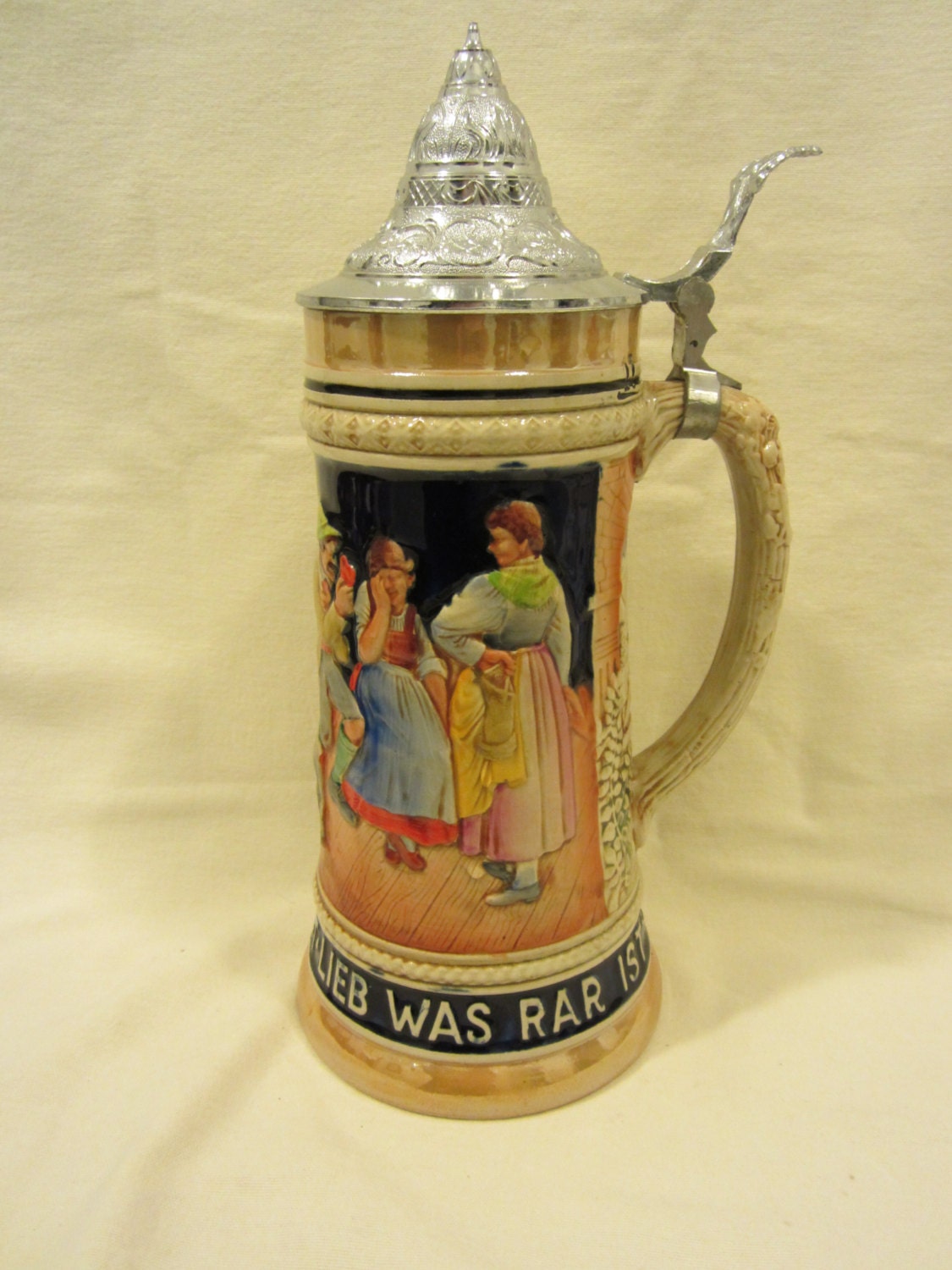 Vintage Western Germany Beer Stein With A Festive Gathering