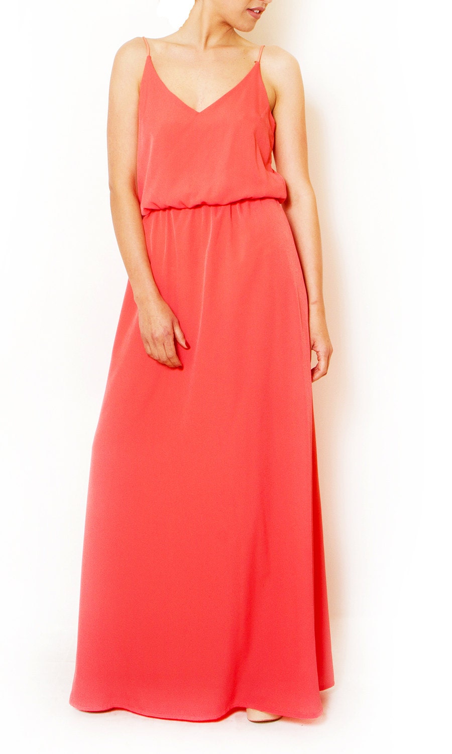 coral long sleeve maxi dress