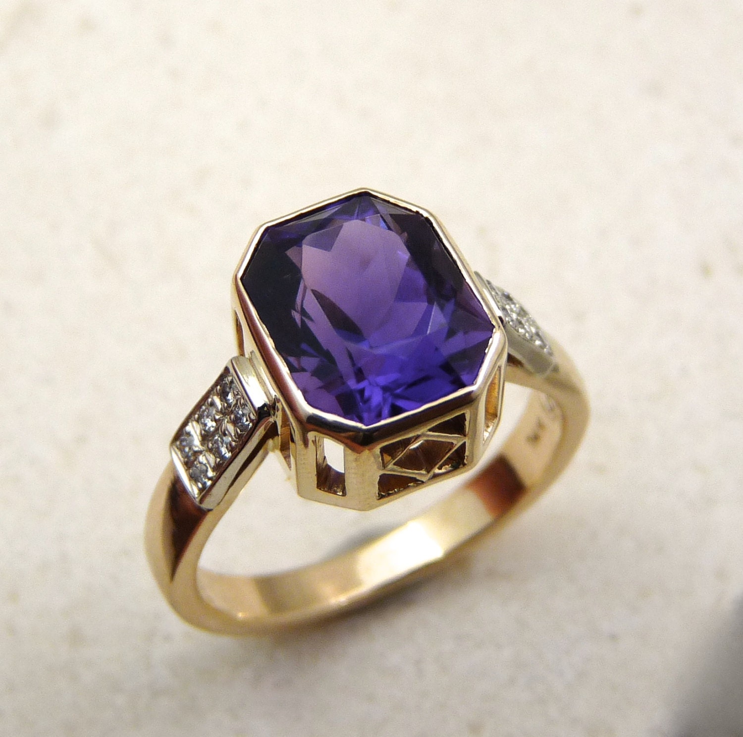 AAA fine amethyst ring gold African Amethyst ring purple
