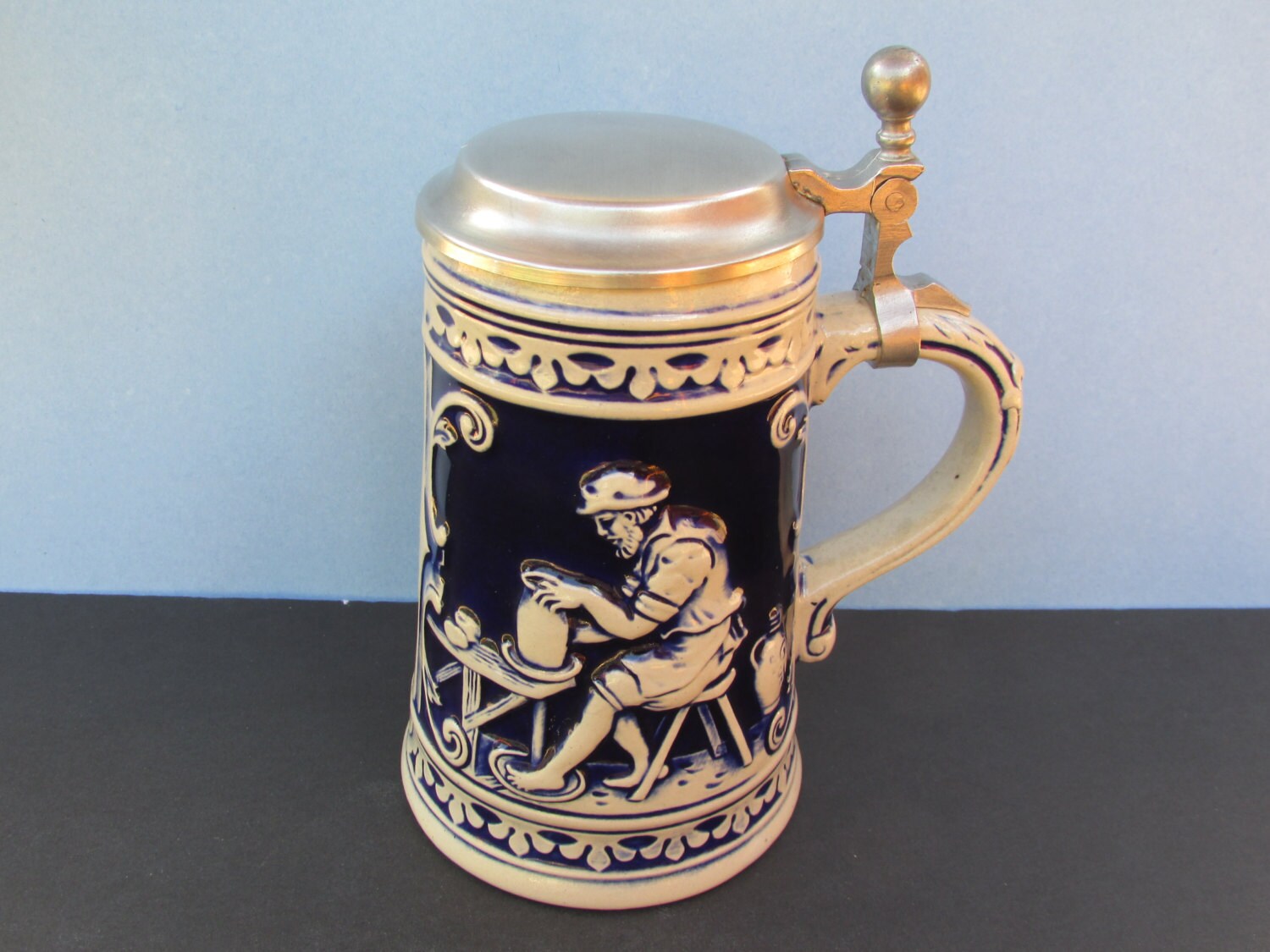 Large Gerz Cobalt Blue Beer Stein Tankard/ Made by FlashbackFinds