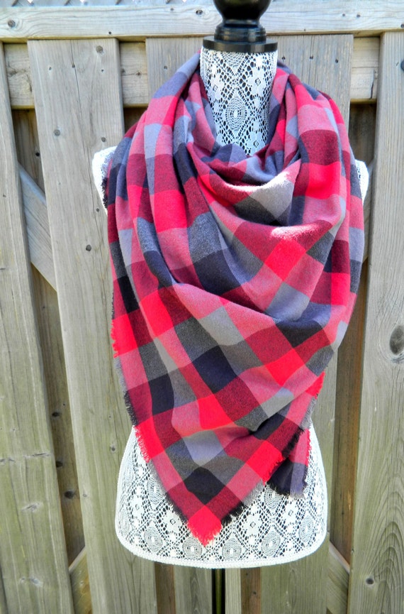Items similar to Red and Black Buffalo Plaid Blanket Scarf/Poncho on Etsy