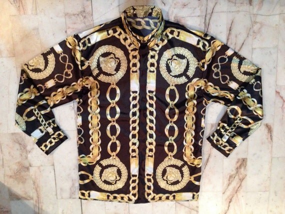 Versace inspired silk shirt gold chain by SilkBarrocoCouture