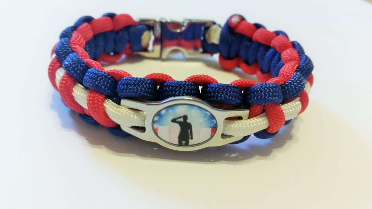Patriotic Military Paracord Charm Bracelet by PizazzParacords