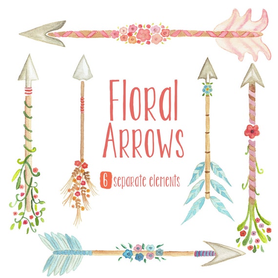 Watercolor Floral Arrows Clipart tribal arrows flowers