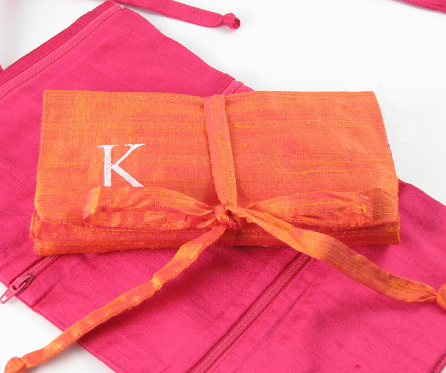 Personalized Jewelry Roll Monogram Silk Jewelry Roll Travel