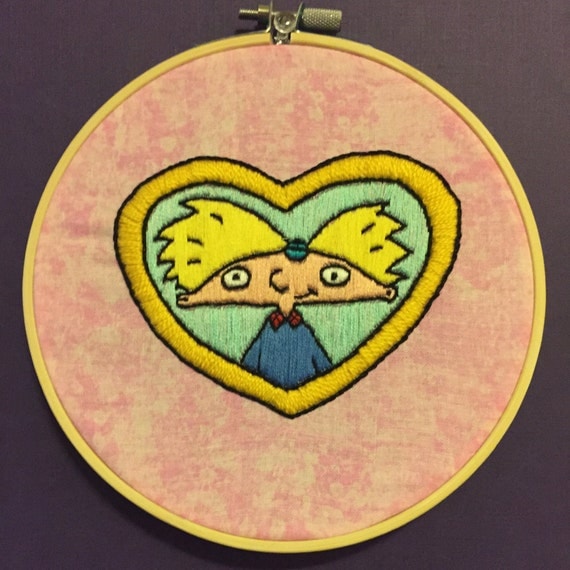 Hey Arnold Heart Locket Embroidery Hoop Art by WitcheryStitchery13