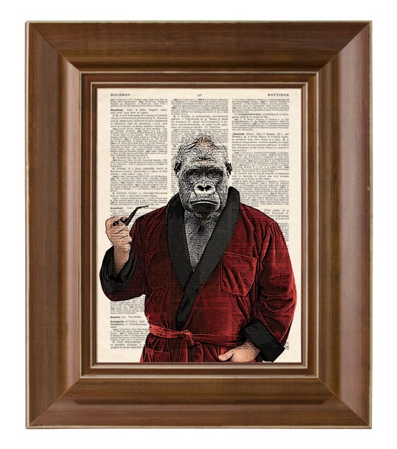 Gorilla with Smoking Jacket with pipe by AristocratMonkey on Etsy