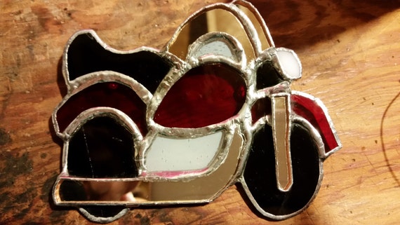 Red Motorcycle Stained Glass Sun Catcher gift male boy father