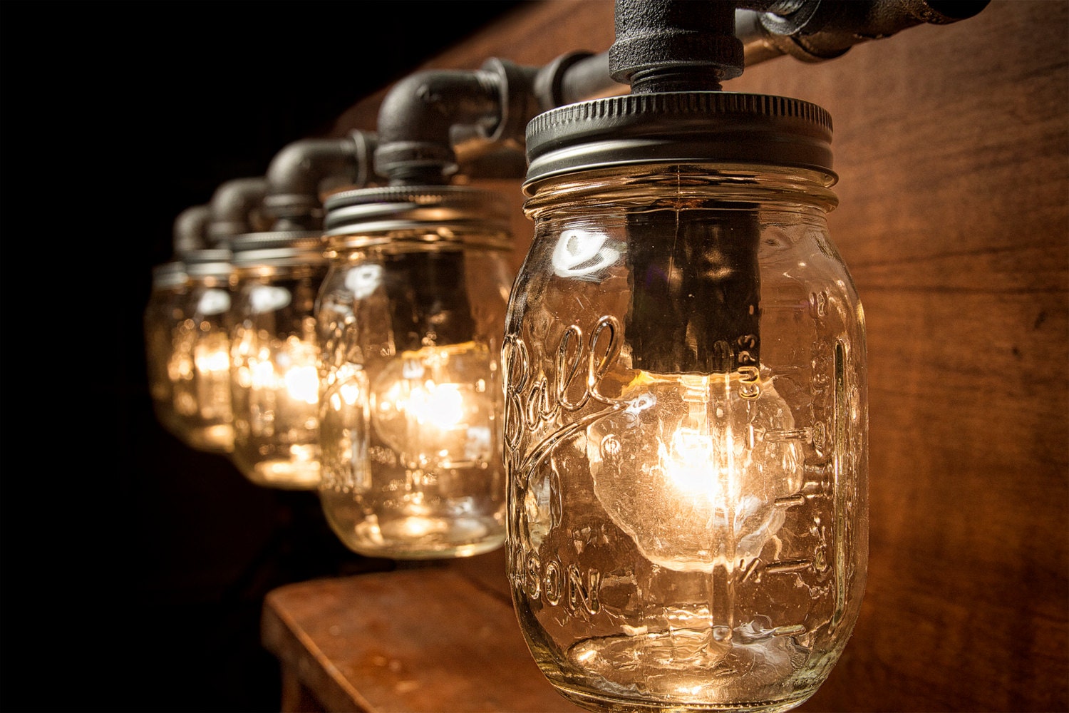 5 Mason Jar Pipe Light Vanity Styled Wall by EyeKandyPipeWorks
