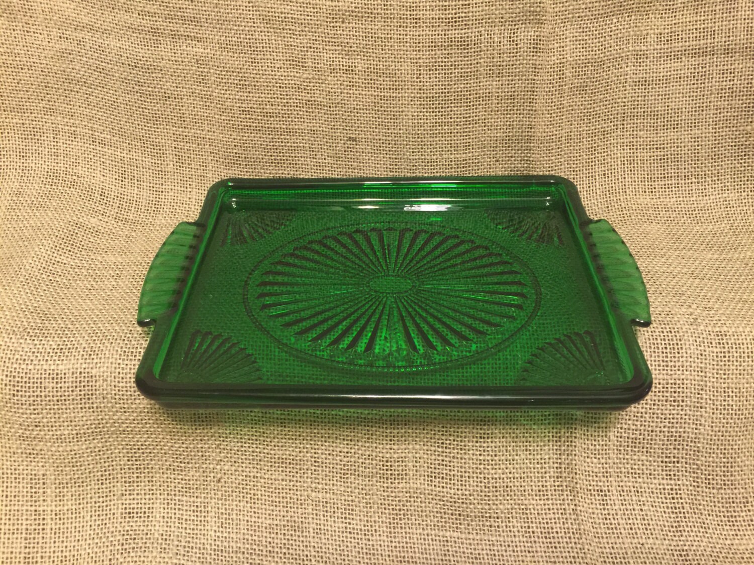 Vintage Emerald Green Glass Avon Serving Tray or Vanity Tray 1982