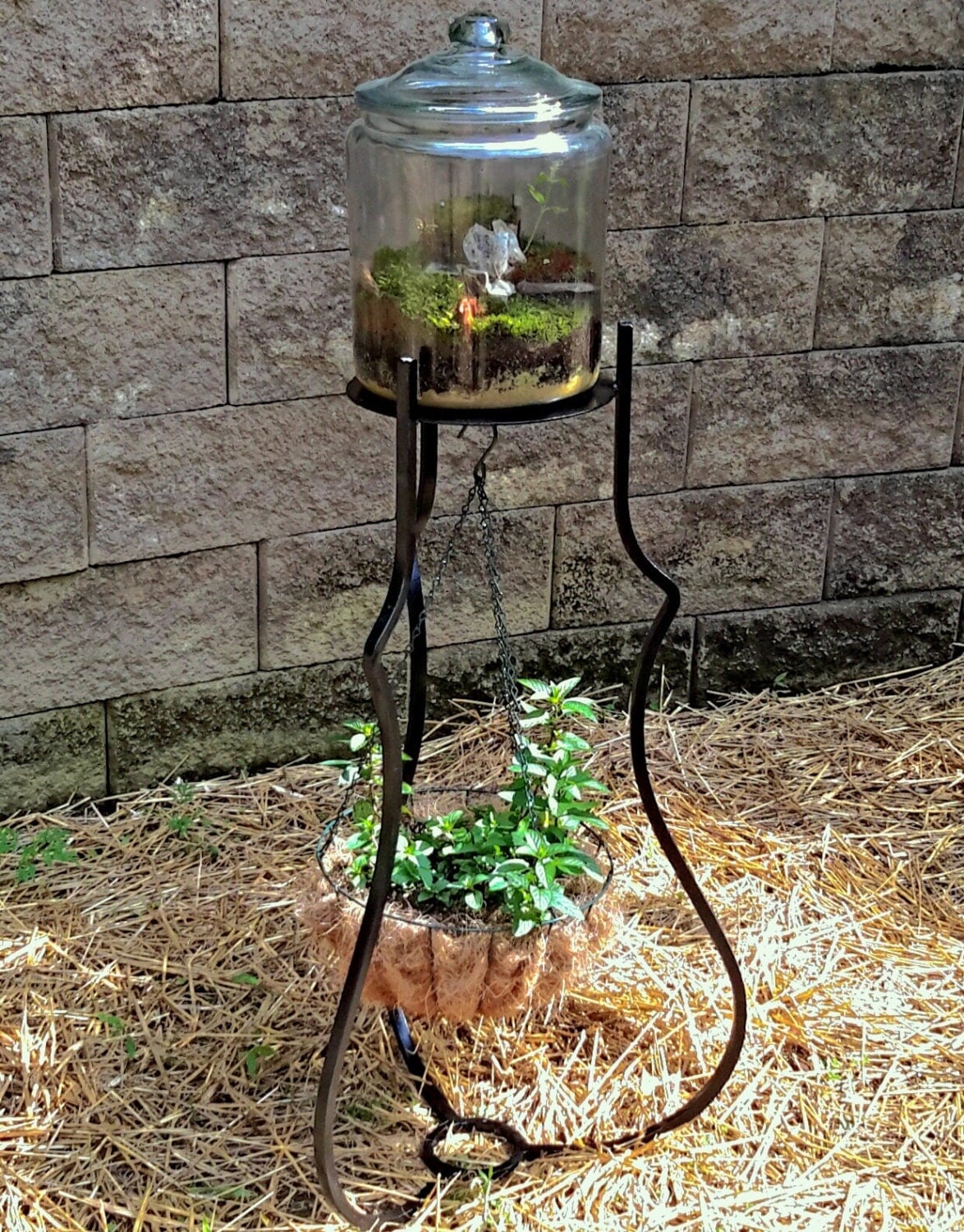 Hand Fabricated Iron Plant Stand and Hanging Basket Hand Fabricated Iron Plant Stand and Hanging Basket on Plant Stand Hanging
id=13929