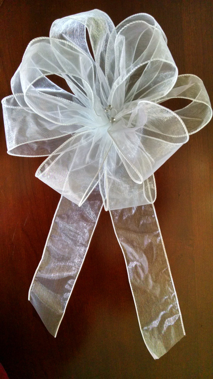White Sheer Wire Ribbon Wedding Bow by FlowersPlusMore on Etsy