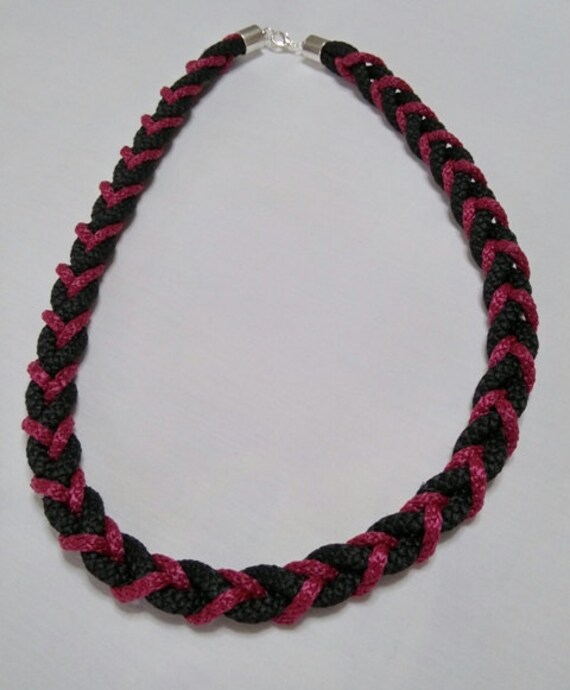 Items similar to Handmade braided rope necklace,mettalic clasp,red and