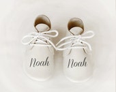 Baby shoes with name - bebe - baby -  white baby shoes - leather-art & collectible
