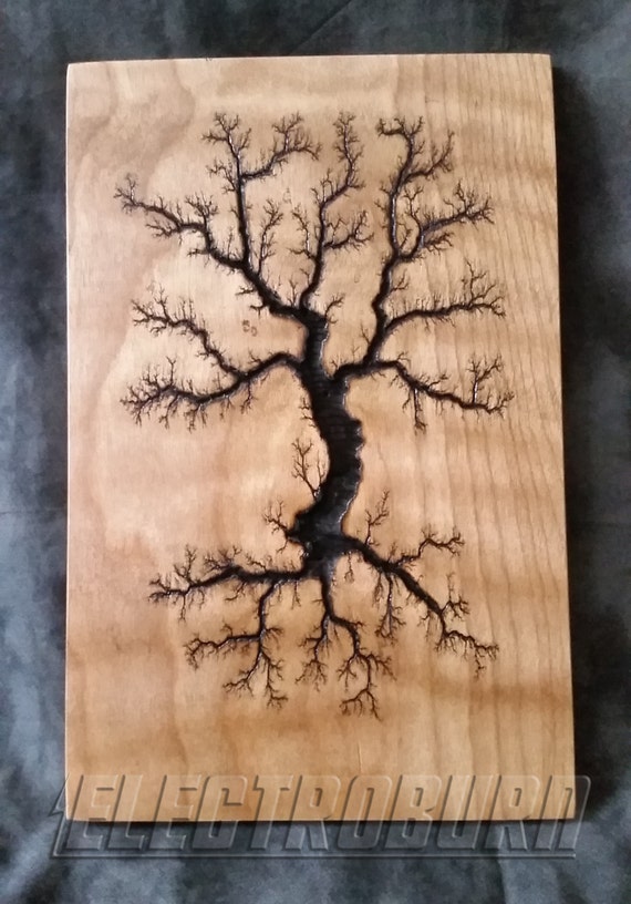High Voltage Woodburning Lichtenberg Tree Figure 8x12 Captured