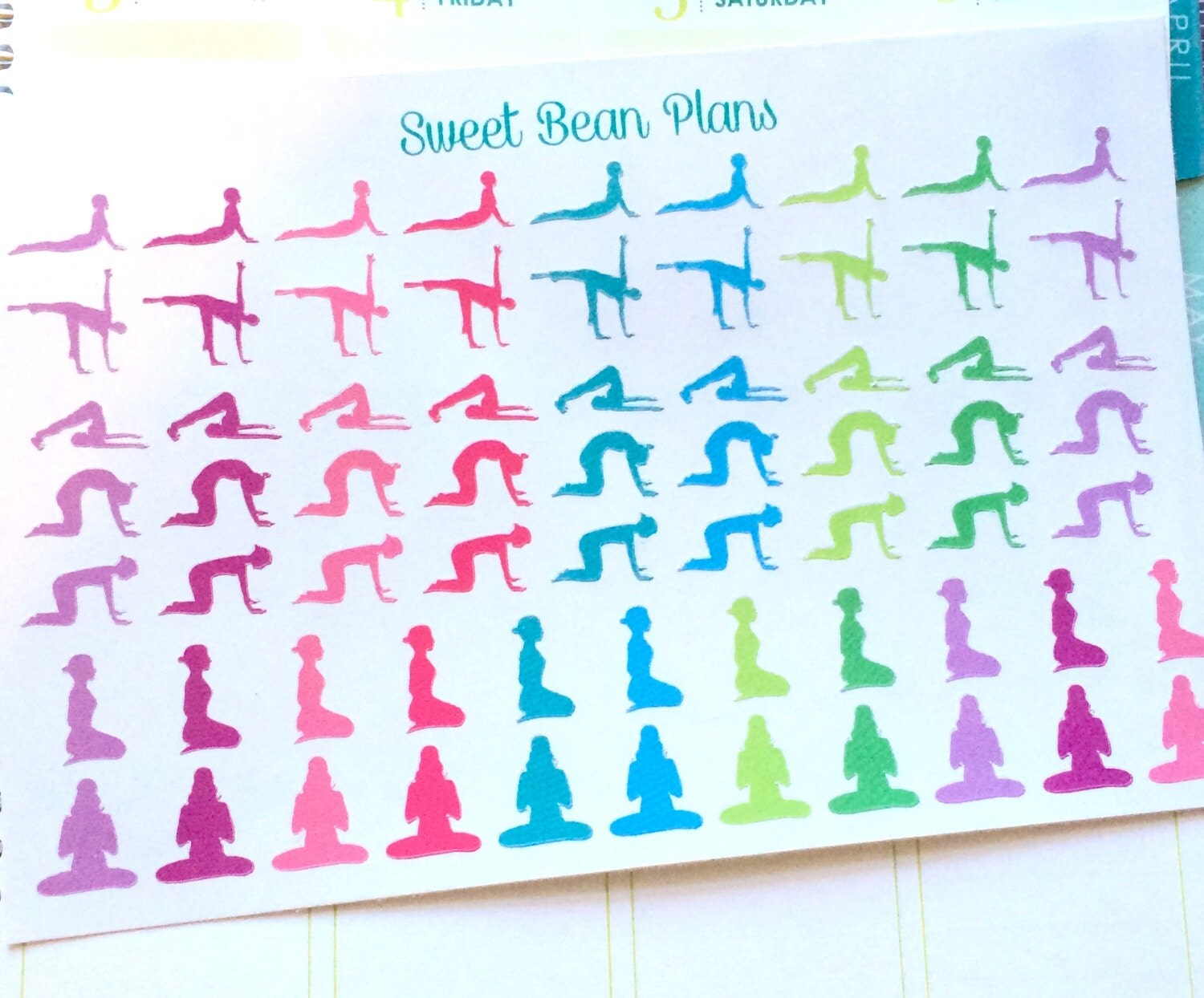 60 Colorful Yoga/Stretching Exercise Planner Stickers