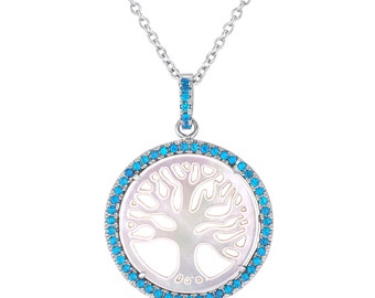 Tree-of-Life Necklace, Tree-of-Life Pendant, Tree & Personalized Birthstone Cubic Zirconia Stones, 925 Sterling Silver Family Tree Pendant