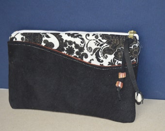 black suede effect clutch bag