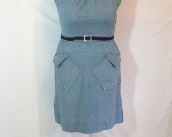 SALE - teal houndstooth sheath dress, plus size 18, size 20, XXL, matching belt, handmade in vintage stretch cotton fabric -- 48B-41W-51H