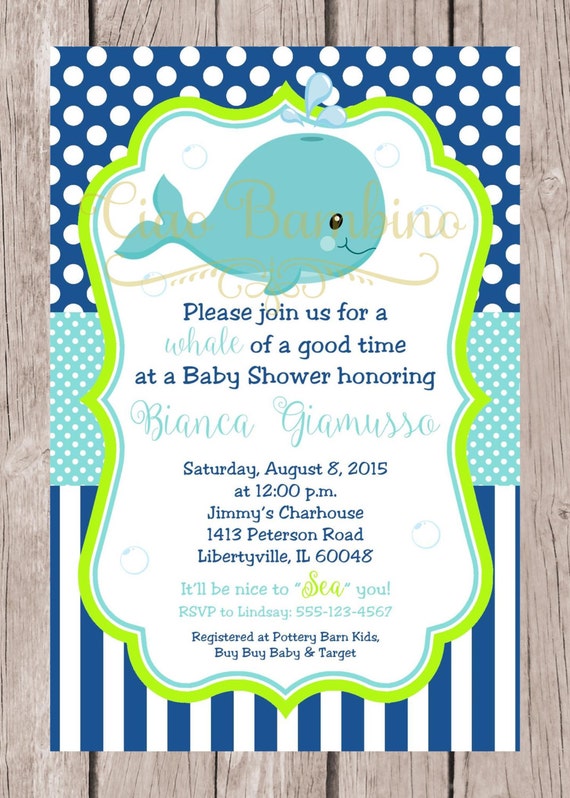 Items similar to PRINTABLE Whale Baby Shower Invitation / Royal Blue ...