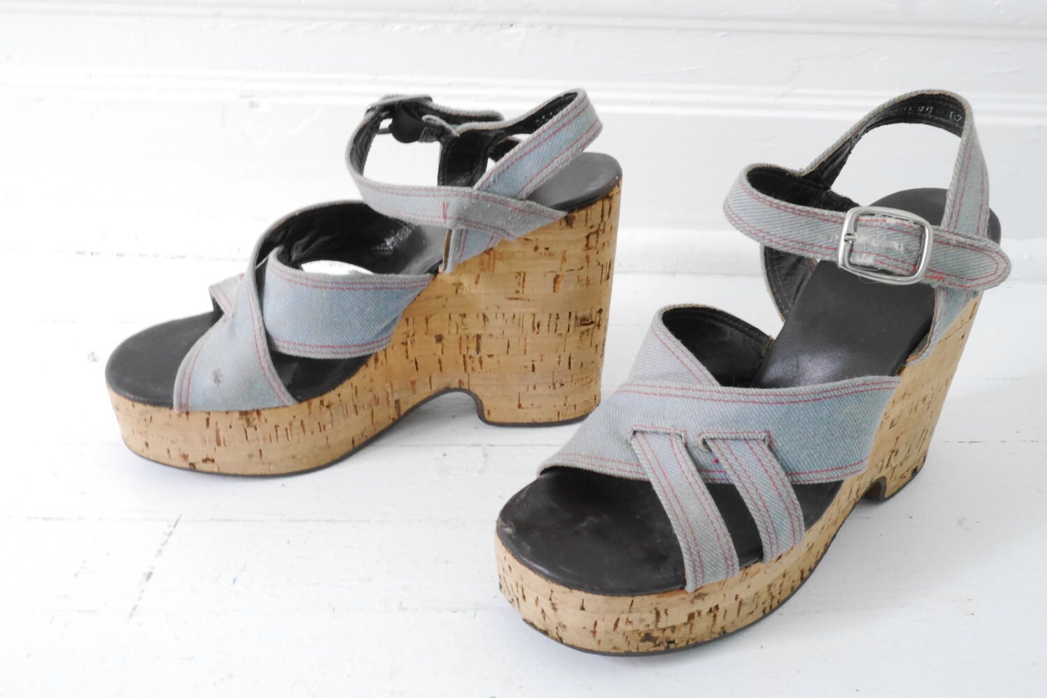 denim platform wedges