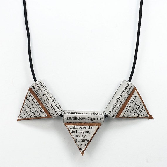 Paper Bead Jewelry-  Newspaper Triangle Bunting Necklace