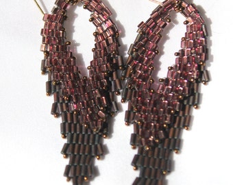 Hand beaded Amethyst Russian leaf earrings, with 14kt gold filled Findings
