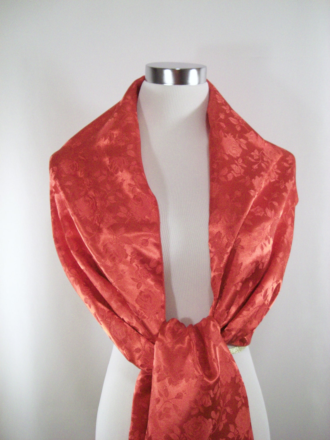 Evening Wrap Red Brocade Shawl Scarf Stole One