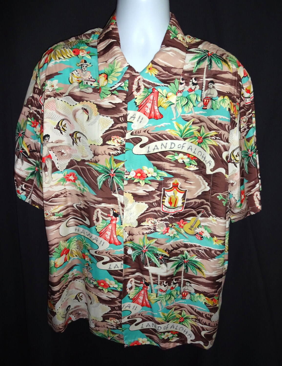 Cool 1940’s Reproduction “Kona Bay” Rockabilly Rayon Hawaiian Shirt XL ...