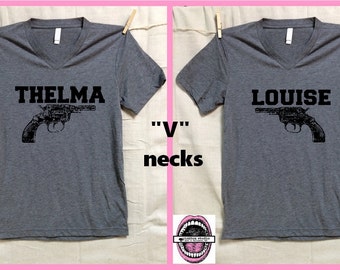 Thelma and Louise. Unisex "V" neck Heather tri blend soft t shirts. Set of 2. Besties. best friend shirts. badass feminist.Feminism