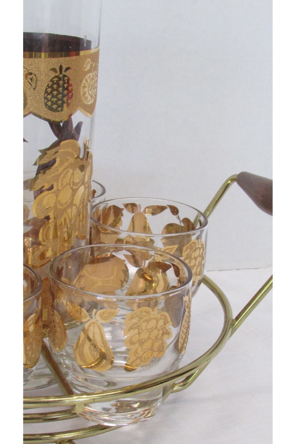 Culver Fruit Cocktail Shaker 6 Glasses Caddy Set Vintage Bar