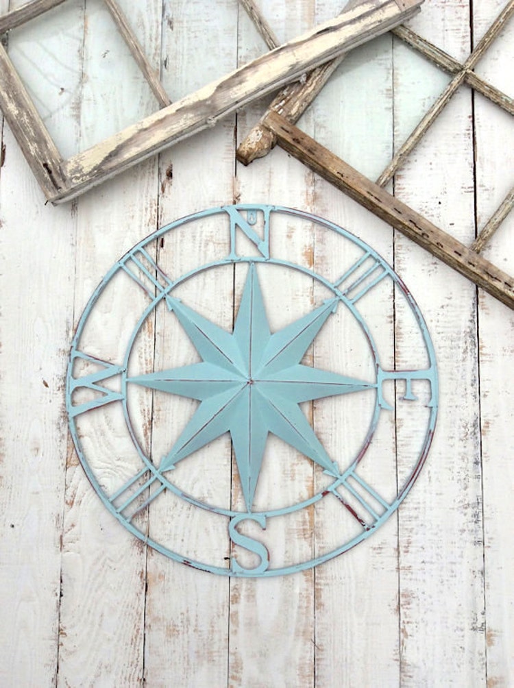 Nautical Wall Decor Metal Compass Wall Art by CamillaCotton
