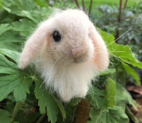 Needle Felted Lop Eared Baby Bunny Rabbit Tan Angora Luxury