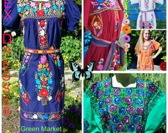 Mexican Dress, Orange Mexican dress, Embroidered Dress, Mexican Embroidered, Day of the dead, Frida Kahlo dress, size S / M