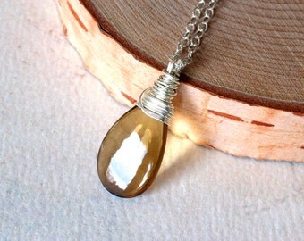 Whiskey Quartz Necklace, Beer Quartz Necklace on Oxidized Sterling Silver - "Speyside"