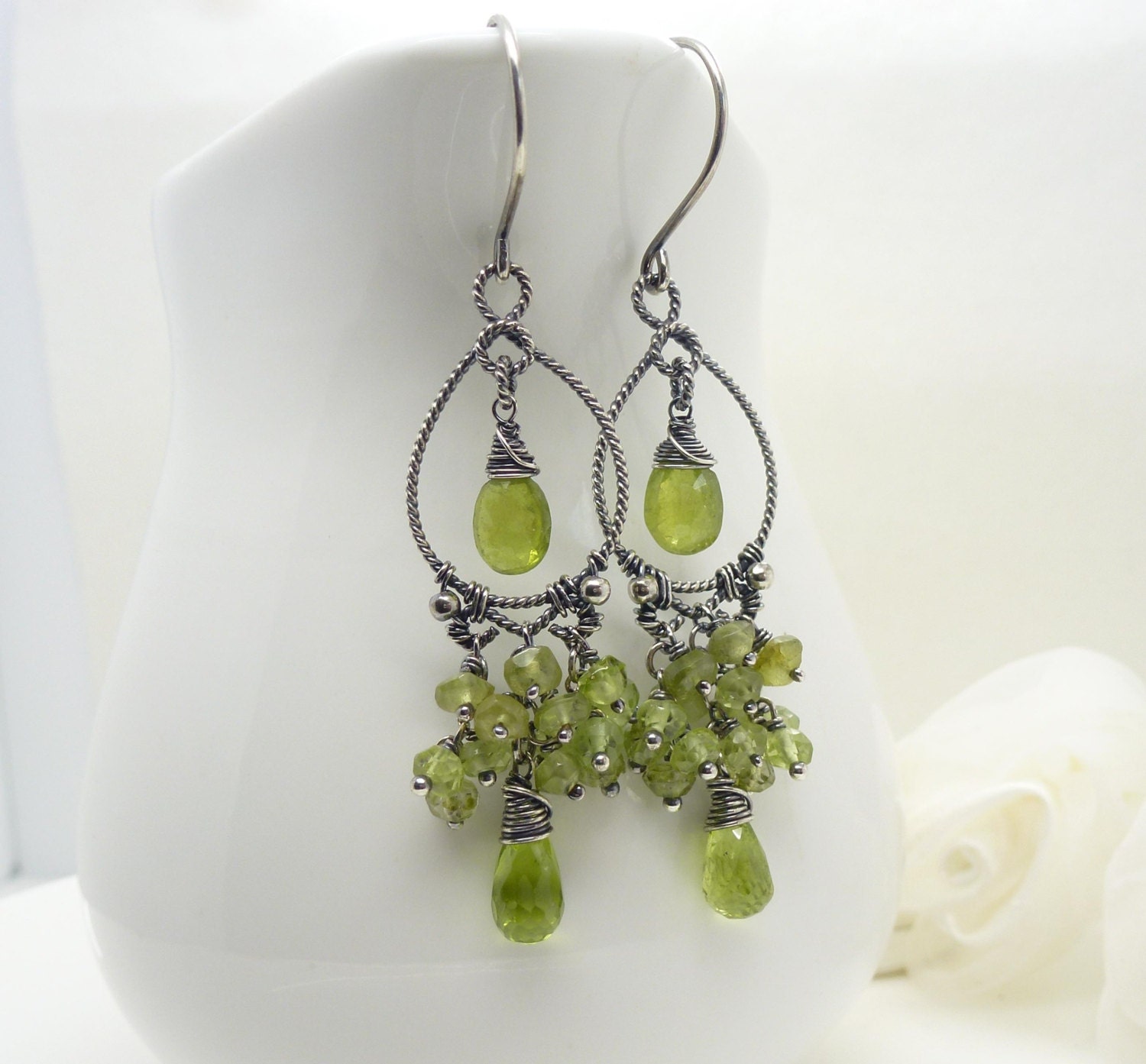 Green peridot earrings in sterling silver by CreativityJewellery