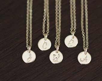 gold necklace, dainty gold necklace, dainty necklace, gold initial necklace, gold filled necklace, tiny disc necklace, gift for her, gold