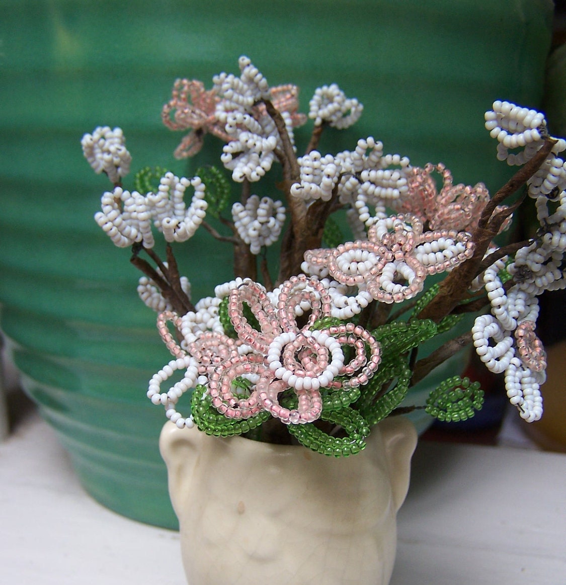 12 Vintage glass beaded Flowers stems French VINTAGE by