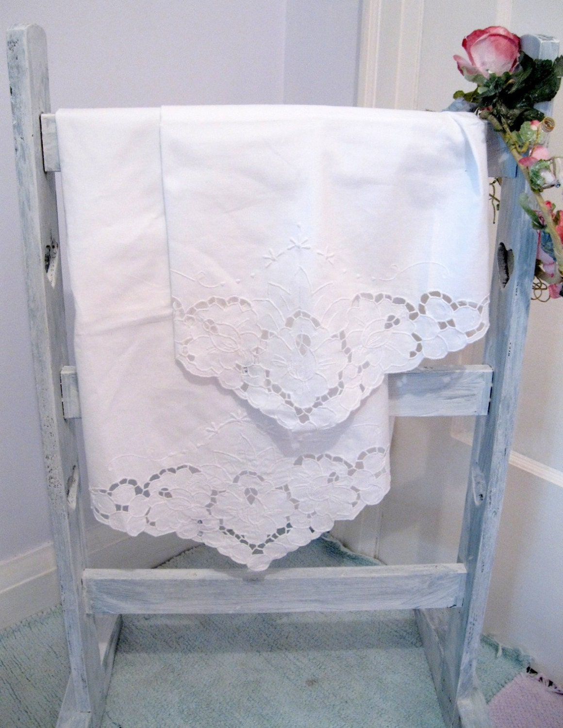 Bedding Two Battenburg Lace Pillow Cases Envelope Pillow