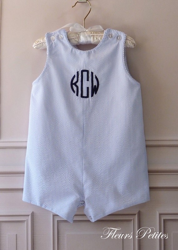Baby Boy Traditional Romper Light Blue Striped Seersucker