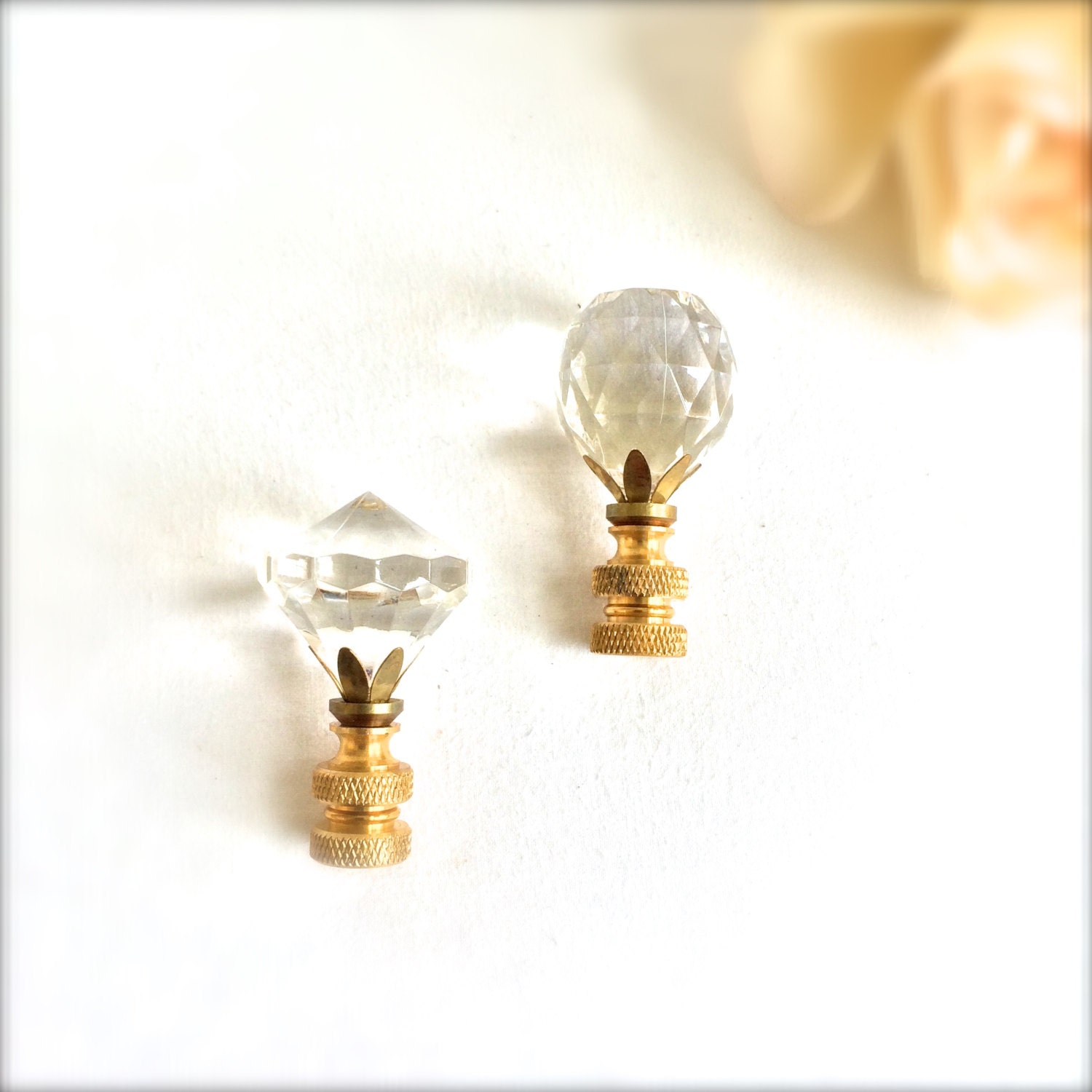 Lamp Finial Decorative Lamp Parts Cut lucite with brass prism stone