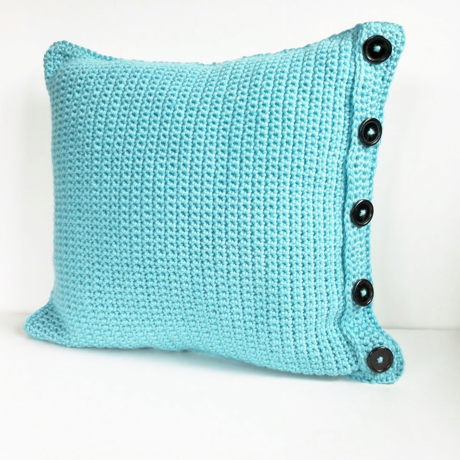 Blue Pillow Cover Crochet Pillow Case Aqua by CrochetMadness4U