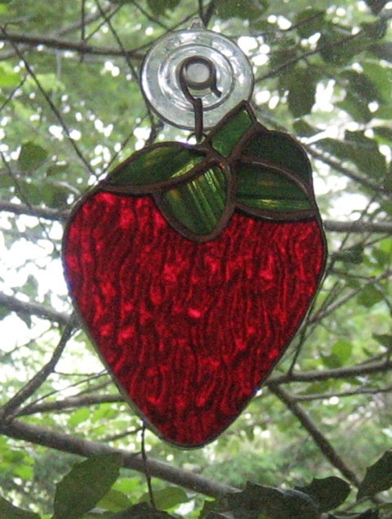 Strawberry Fruit Stained Glass Suncatcher Ornament