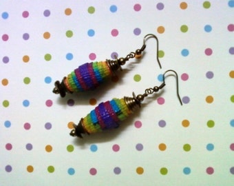 Rainbow Stripe Denim Fiber Earrings (1582)
