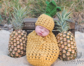 Baby Pineapple Newborn Prop/ Crochet Pineapple Hat/Hawaiian Theme Baby /Pineapple Swaddle Sack/ Baby Boy Prop/ Baby Girl Prop/ Swaddle Sack