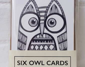 Set of Six Owl Cards