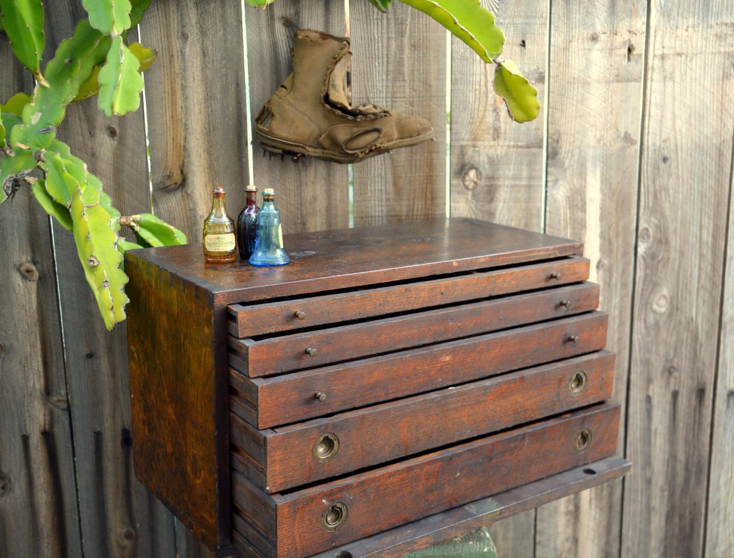 Antique Wooden Dovetail Machinist Tool Box / Watchmakers Flat