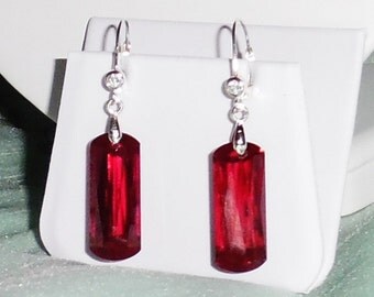 60cts Natural Cushion Mix Red Topaz gemstones, Sterling Silver Leverback Pierced Earrings